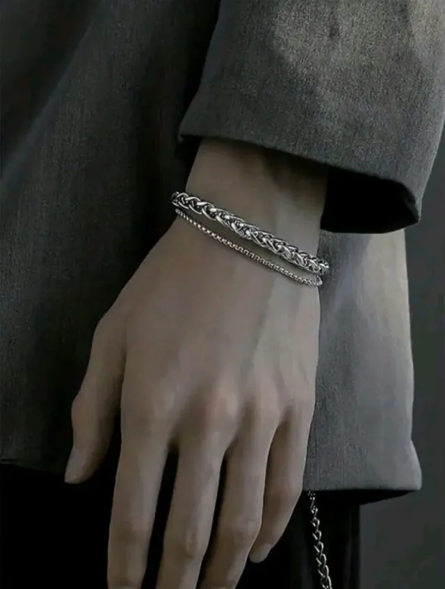 Pulsera Doble Acero Inoxidable Trenzado