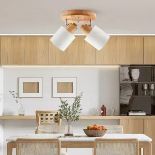 Lámpara DOUGHELEC madera y tela✅️