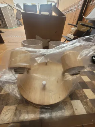 Lámpara DOUGHELEC madera y tela✅️