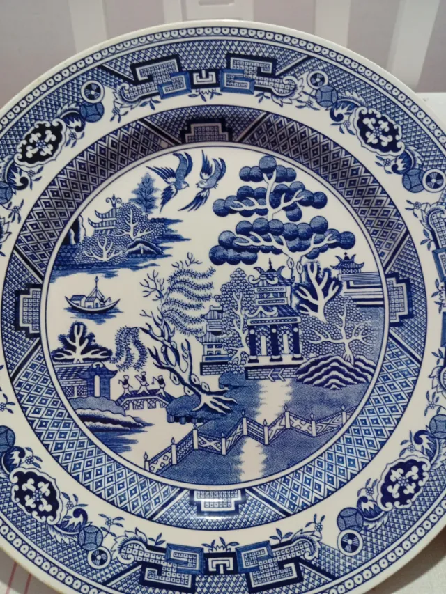Juego de 2 Platos Vintage Porcelana Azul Blanco