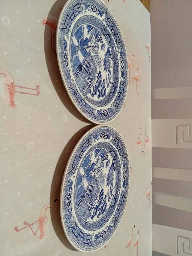 Juego de 2 Platos Vintage Porcelana Azul Blanco