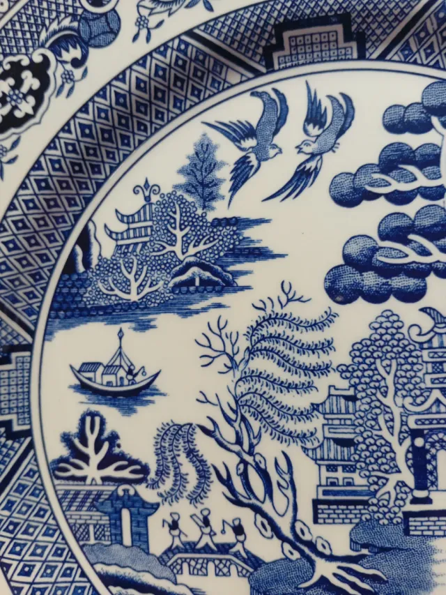 Juego de 2 Platos Vintage Porcelana Azul Blanco