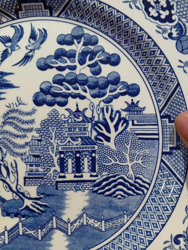 Juego de 2 Platos Vintage Porcelana Azul Blanco