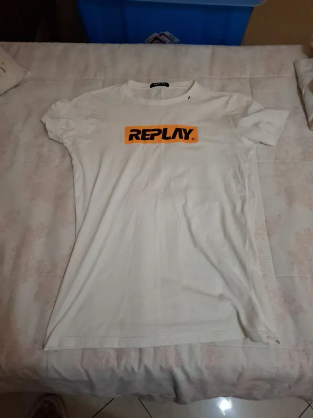 Camiseta Replay Blanca con Logo Naranja