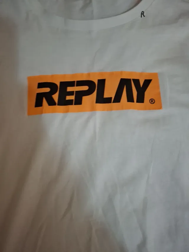 Camiseta Replay Blanca con Logo Naranja