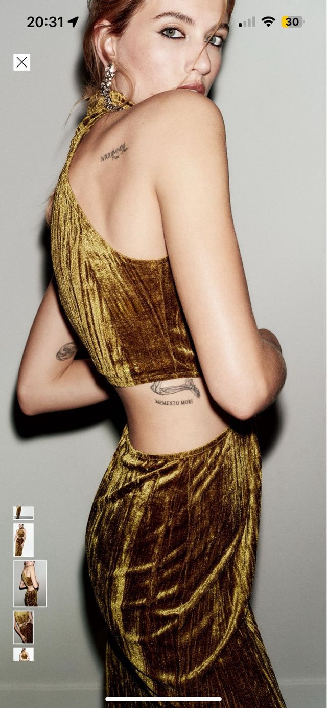 Vestido Zara verde/dorado abierto