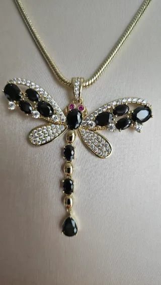 Collar y dije libélula laminado 14k