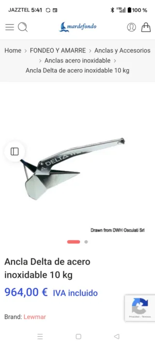 Ancla Delta Lewmar Acero Inoxidable 10kg