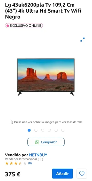 LG 43 4K Smart TV Wifi Negro