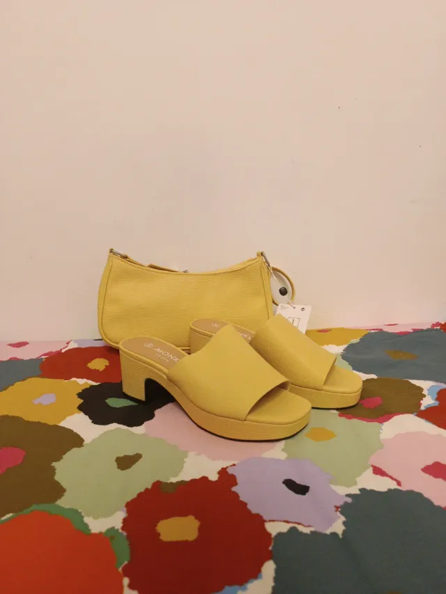 Conjunto Mules y Bolso Amarillo Pastel de piel veg