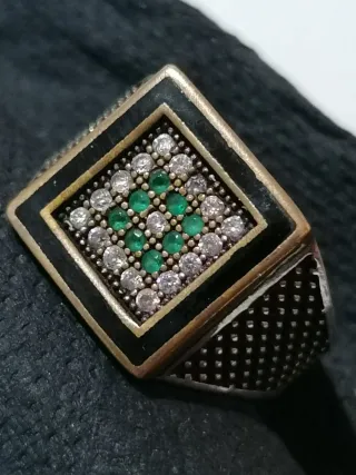 Anillo Plata Hombre Esmeralda y Circonitas