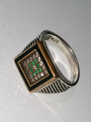 Anillo Plata Hombre Esmeralda y Circonitas