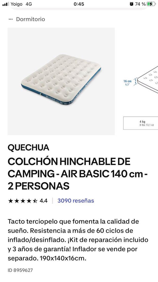 Colchón Hinchable Quechua Air Basic 140cm