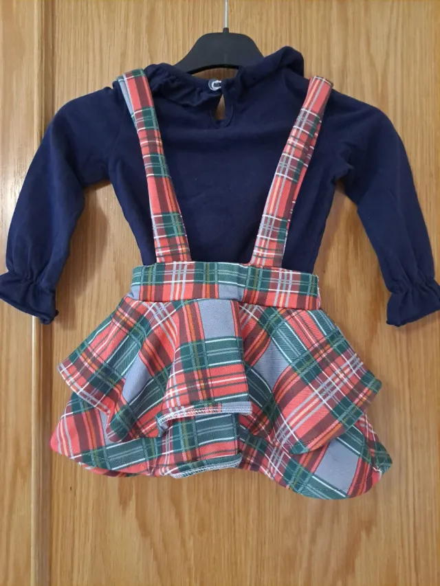 Conjunto niña falda y blusa cuadros