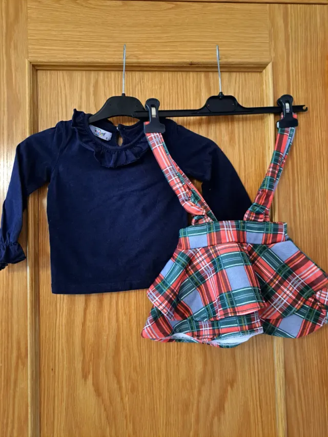 Conjunto niña falda y blusa cuadros