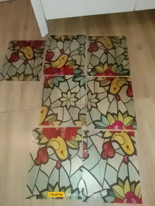 Vidriera Plástico Decorativa Pájaros Flores