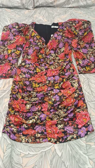 Vestido Zara Estampado Manga Abullonada T.S