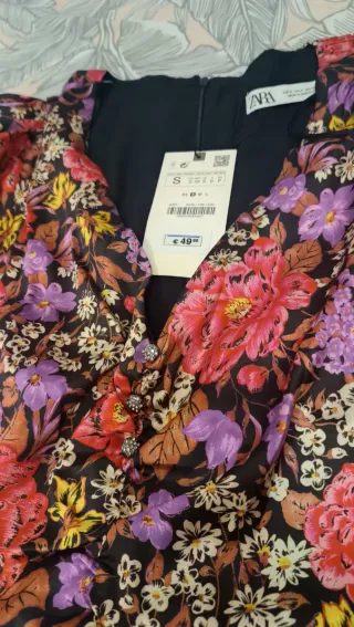 Vestido Zara Estampado Manga Abullonada T.S