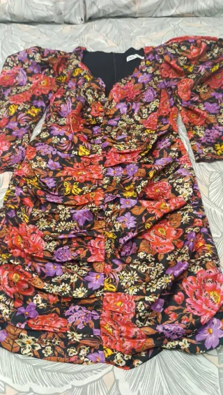 Vestido Zara Estampado Manga Abullonada T.S