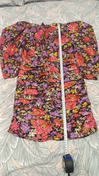 Vestido Zara Estampado Manga Abullonada T.S