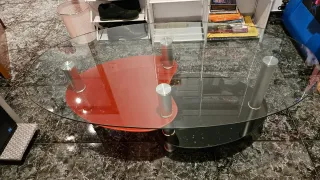 Mesa centro cristal ovalada negra,roja transparent