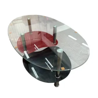 Mesa centro cristal ovalada negra,roja transparent