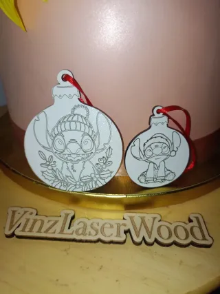 2 Palline Natale Stitch Legno