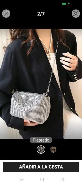 Bolso de fiesta plateado con cadena