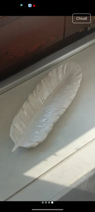 Vassoio decorativo a forma di piuma in ceramica