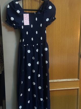 Mono largo lunares azul y blanco