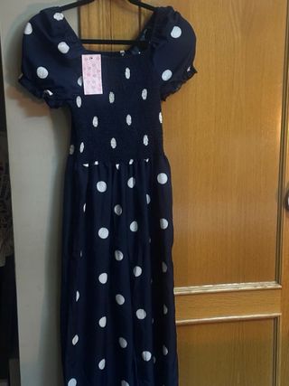 Mono largo lunares azul y blanco