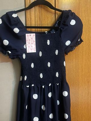 Mono largo lunares azul y blanco