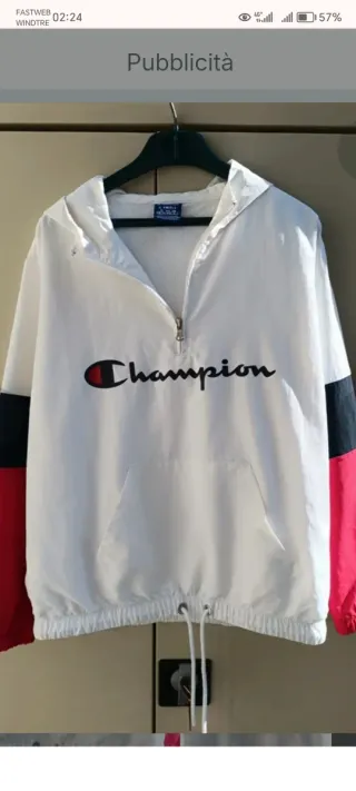 Giacca antivento Champion bianca, rossa e nera