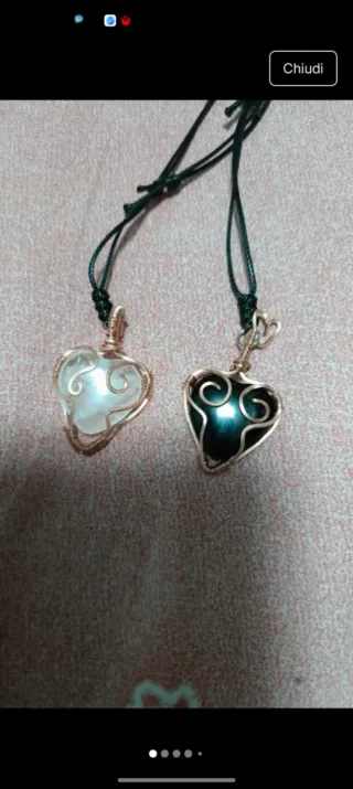 Set 2 ciondoli cuore filo rame tecnica wire
