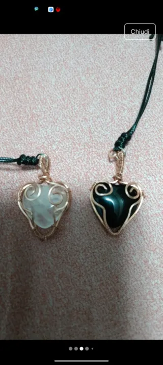 Set 2 ciondoli cuore filo rame tecnica wire