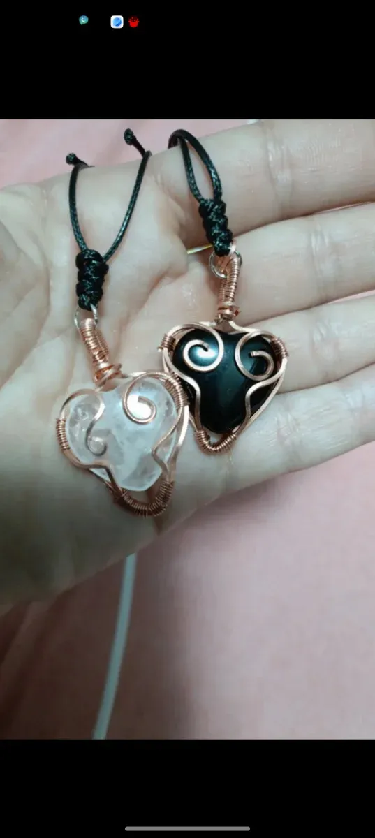 Set 2 ciondoli cuore filo rame tecnica wire