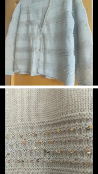 Chaqueta de punto beige y plateada