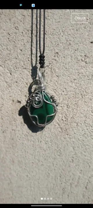 Ciondolo Malachite con Filo Argentato
