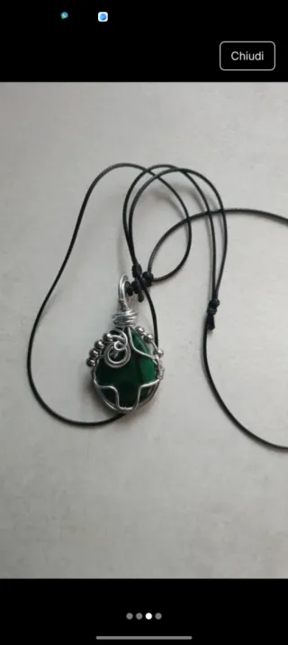 Ciondolo Malachite con Filo Argentato