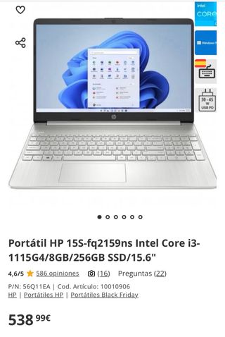 Ordenador Portátil HP Plata