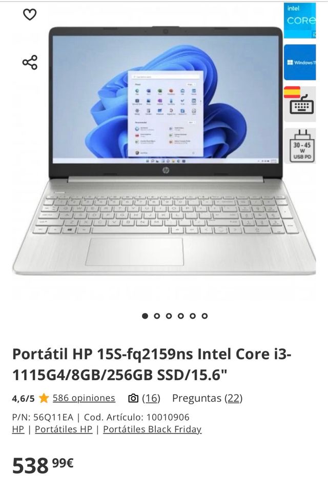 Ordenador Portátil HP Plata