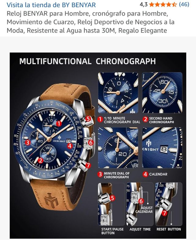 Reloj BENYAR Cronógrafo Hombre Negro/Dorado