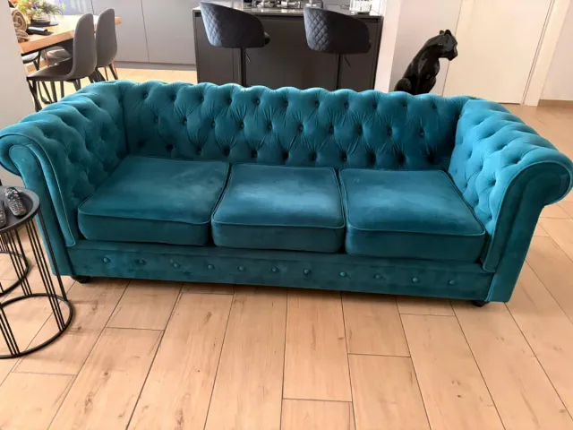 Divano Chesterfield Blu Petrolio Velluto