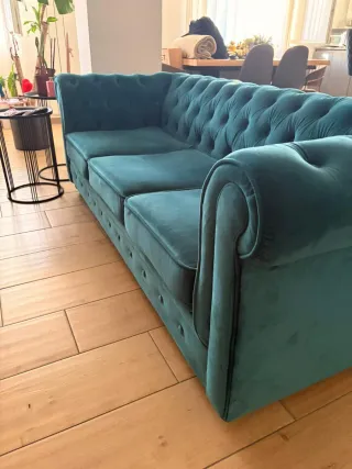 Divano Chesterfield Blu Petrolio Velluto