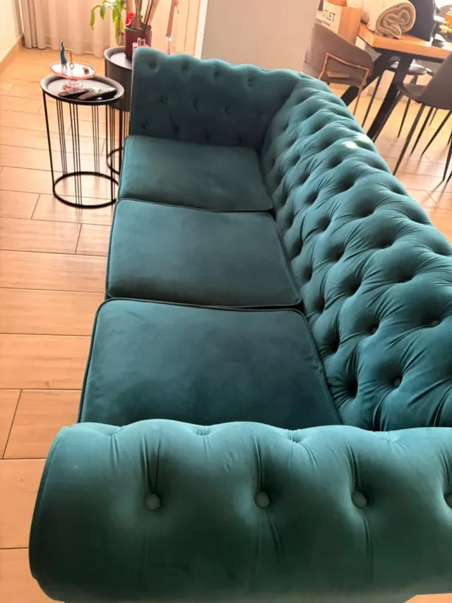 Divano Chesterfield Blu Petrolio Velluto