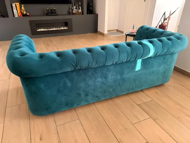 Divano Chesterfield Blu Petrolio Velluto