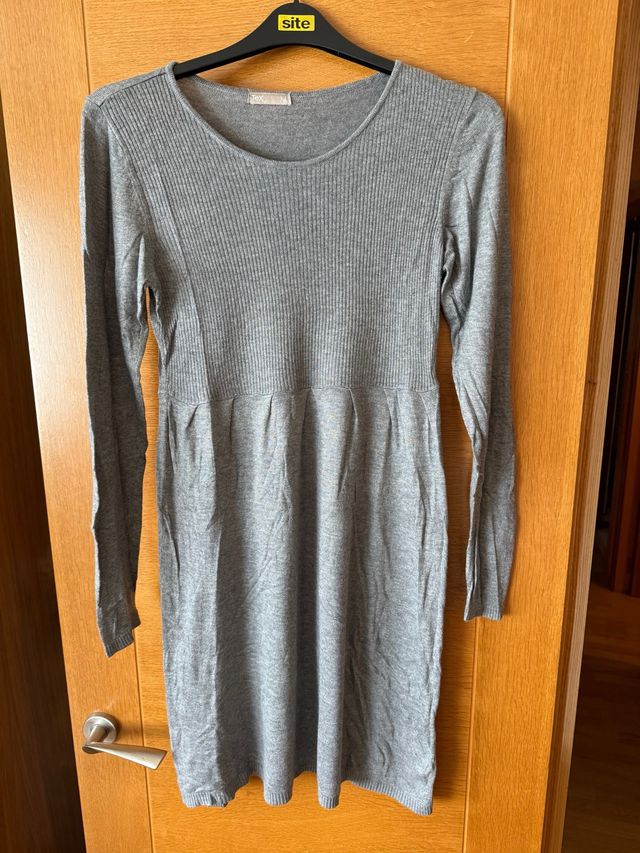Vestido midi punto gris mujer