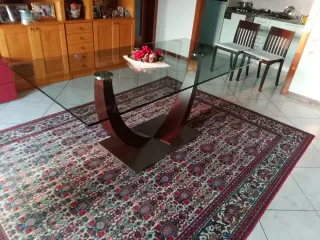 Tavolo cristallo 190x90cm base legno