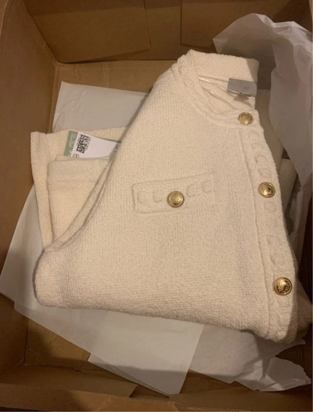 Conjunto H&M Tweed Falda y Cárdigan Blanco Roto