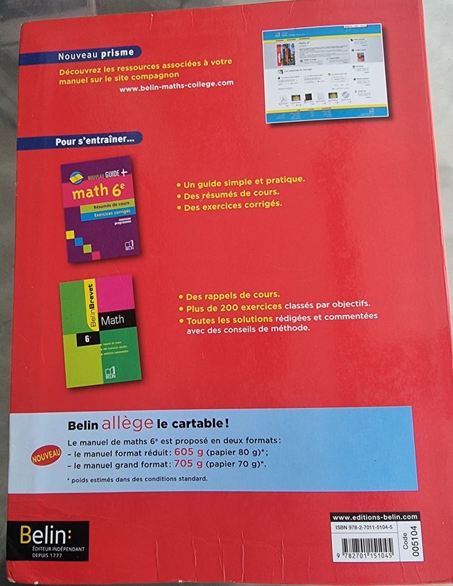 Maths 6e Nouveau prisme Programme 2009
